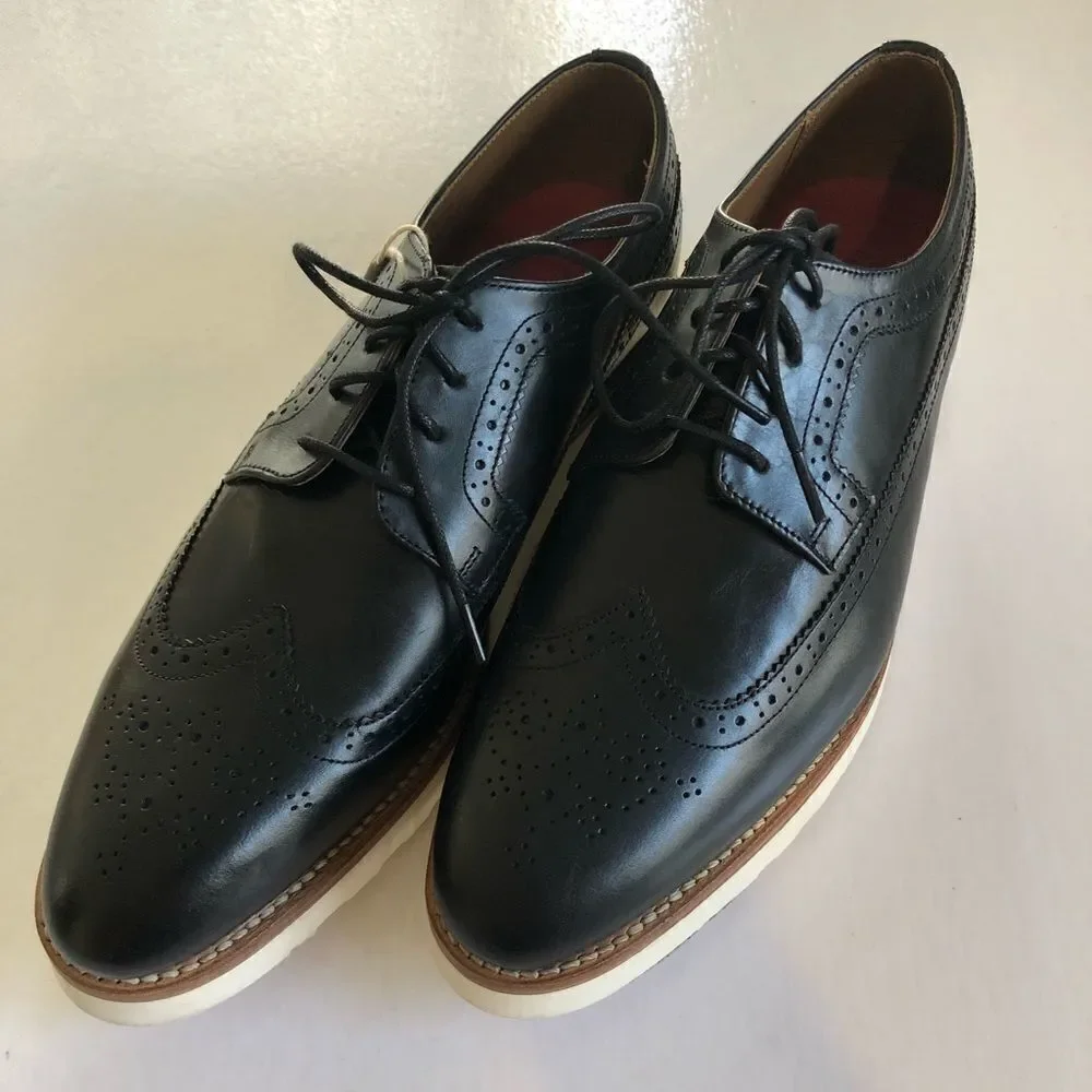 GRENSON Black Leather Wing Tip Shoes Size 7 NWOT
